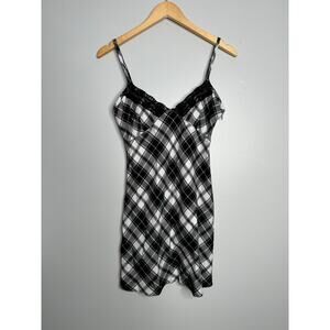Forever 21 Women's Black and White Plaid Cami Lace Mini Dress Size Small‎